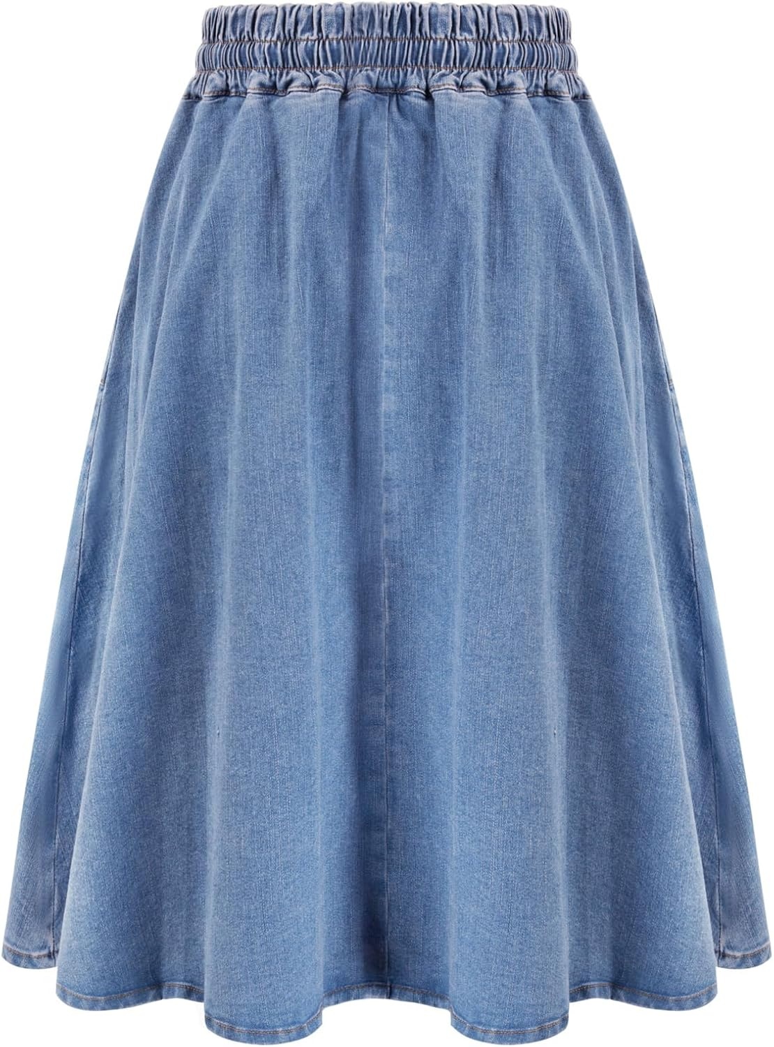 image:imageKANCY KOLE Women Casual Denim Skirts Frill Tie Waist ALine Midi Jean Skirt with Pockets SXXLWash Blue