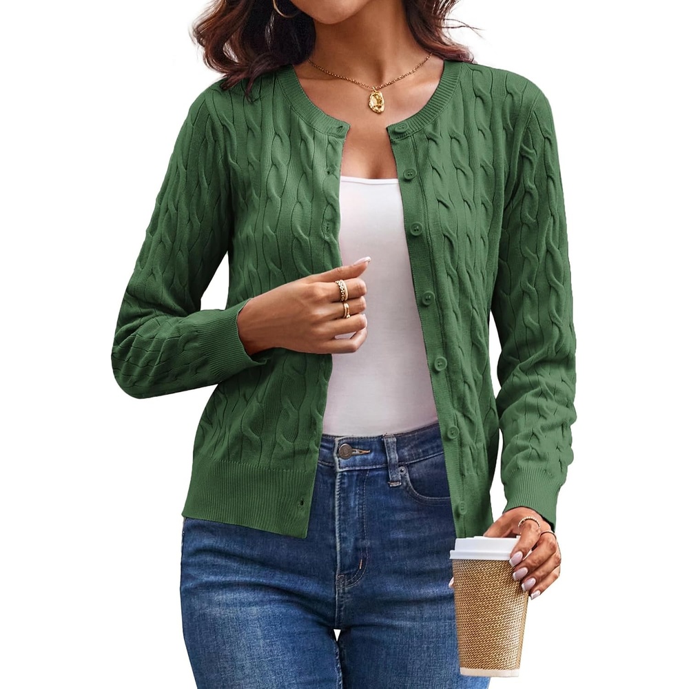 image:imageGRACE KARIN Cable Knit Cardigan Sweaters for Women Lightweight Fall OutfitsArmy Green