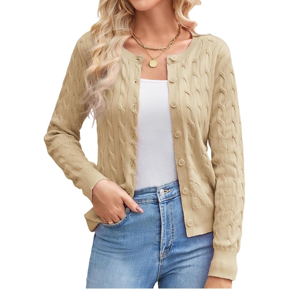image:imageGRACE KARIN Cable Knit Cardigan Sweaters for Women Lightweight Fall OutfitsBeige