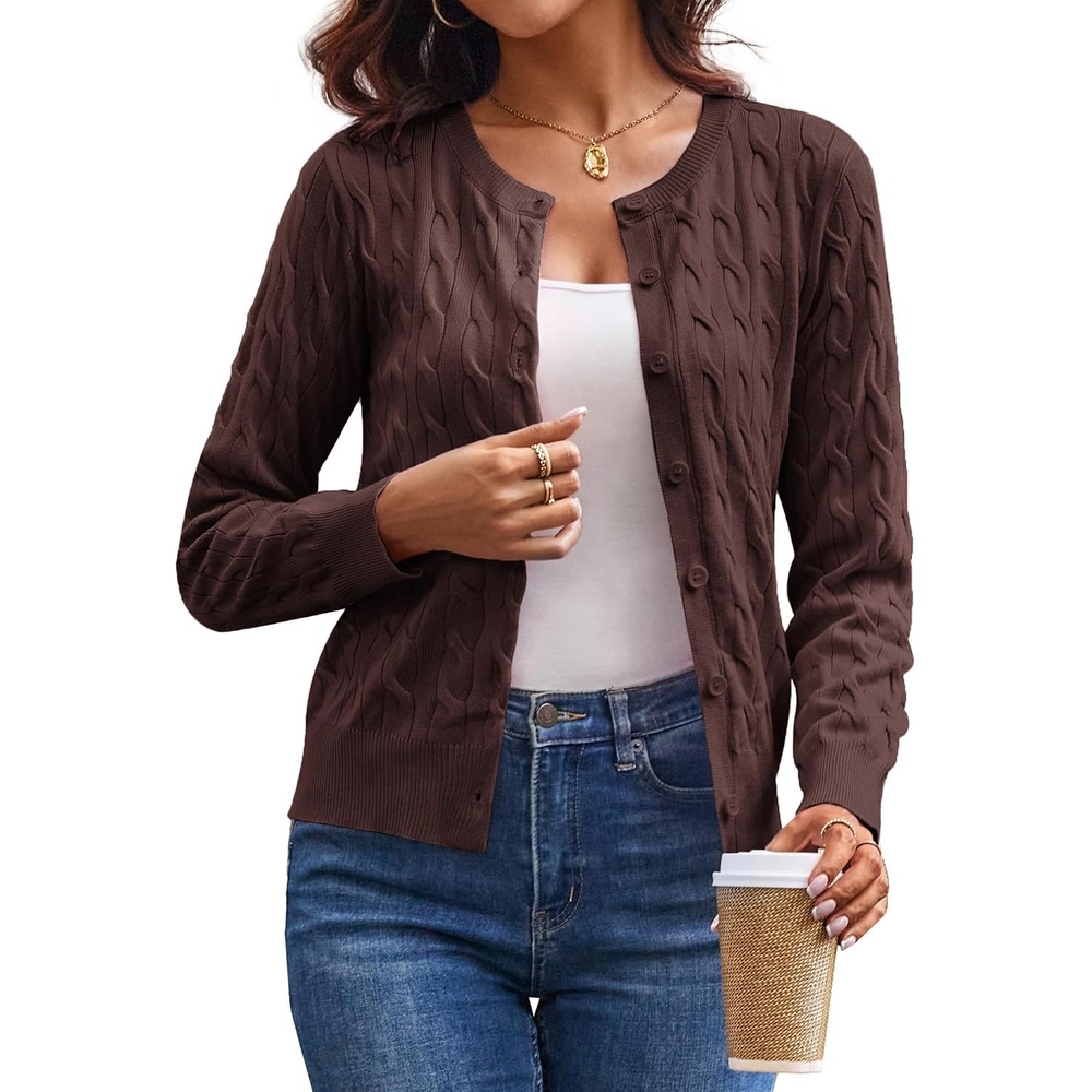 image:imageGRACE KARIN Cable Knit Cardigan Sweaters for Women Lightweight Fall OutfitsDark Brown