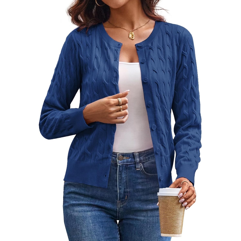 image:imageGRACE KARIN Cable Knit Cardigan Sweaters for Women Lightweight Fall OutfitsDenim Blue