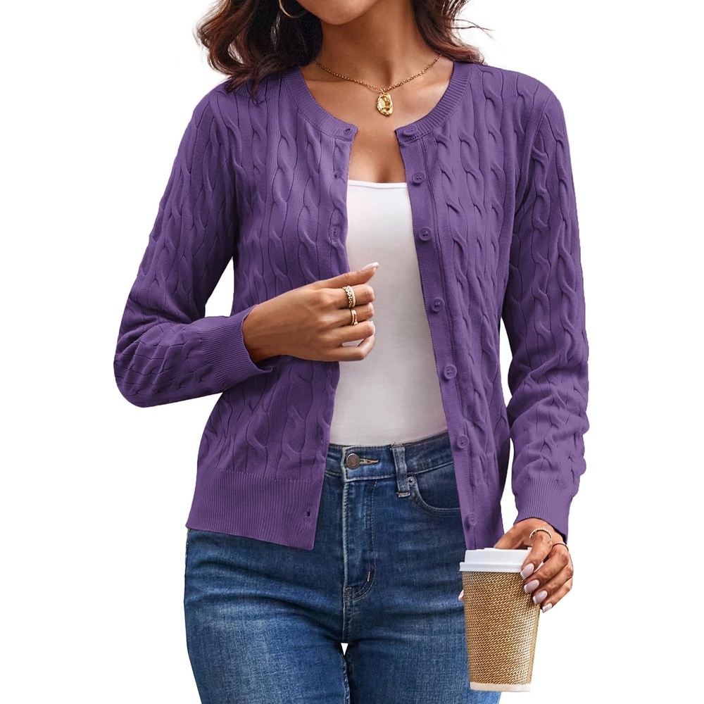 image:imageGRACE KARIN Cable Knit Cardigan Sweaters for Women Lightweight Fall OutfitsMidpurple