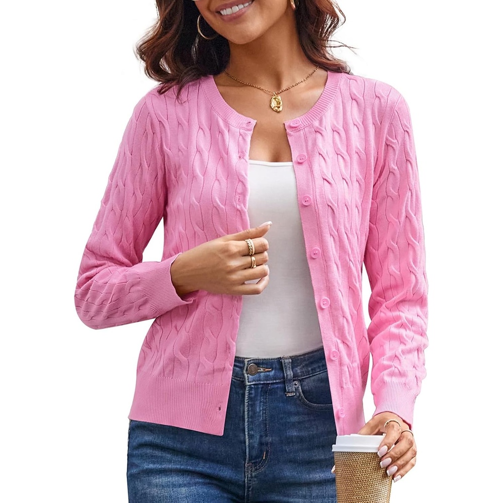 image:imageGRACE KARIN Cable Knit Cardigan Sweaters for Women Lightweight Fall OutfitsPink