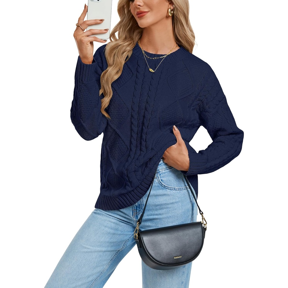 image:imageGRACE KARIN Cable Knit Sweater Women Crewneck Pullover TopsNavy