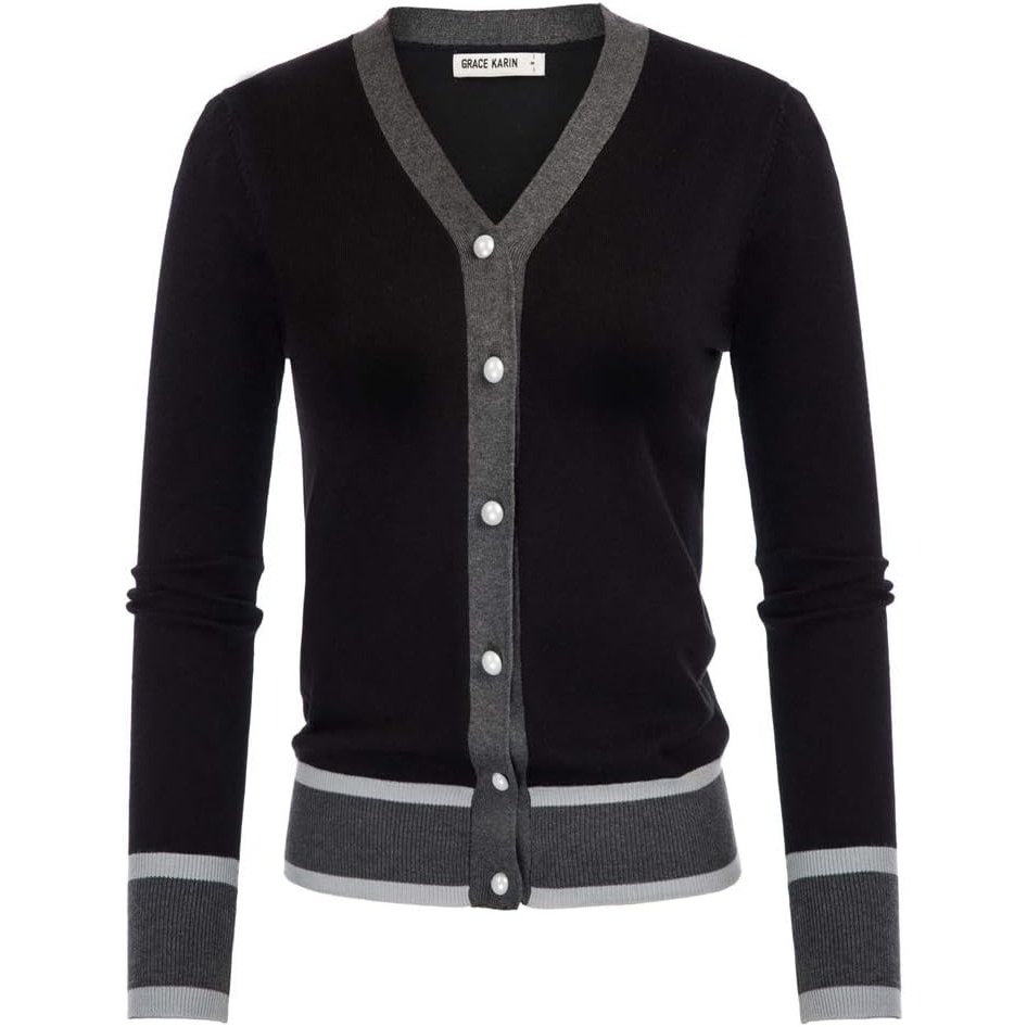 image:imageGRACE KARIN Cardigan Sweaters for Women Fall Lightweight Cropped CardiganContrastblack