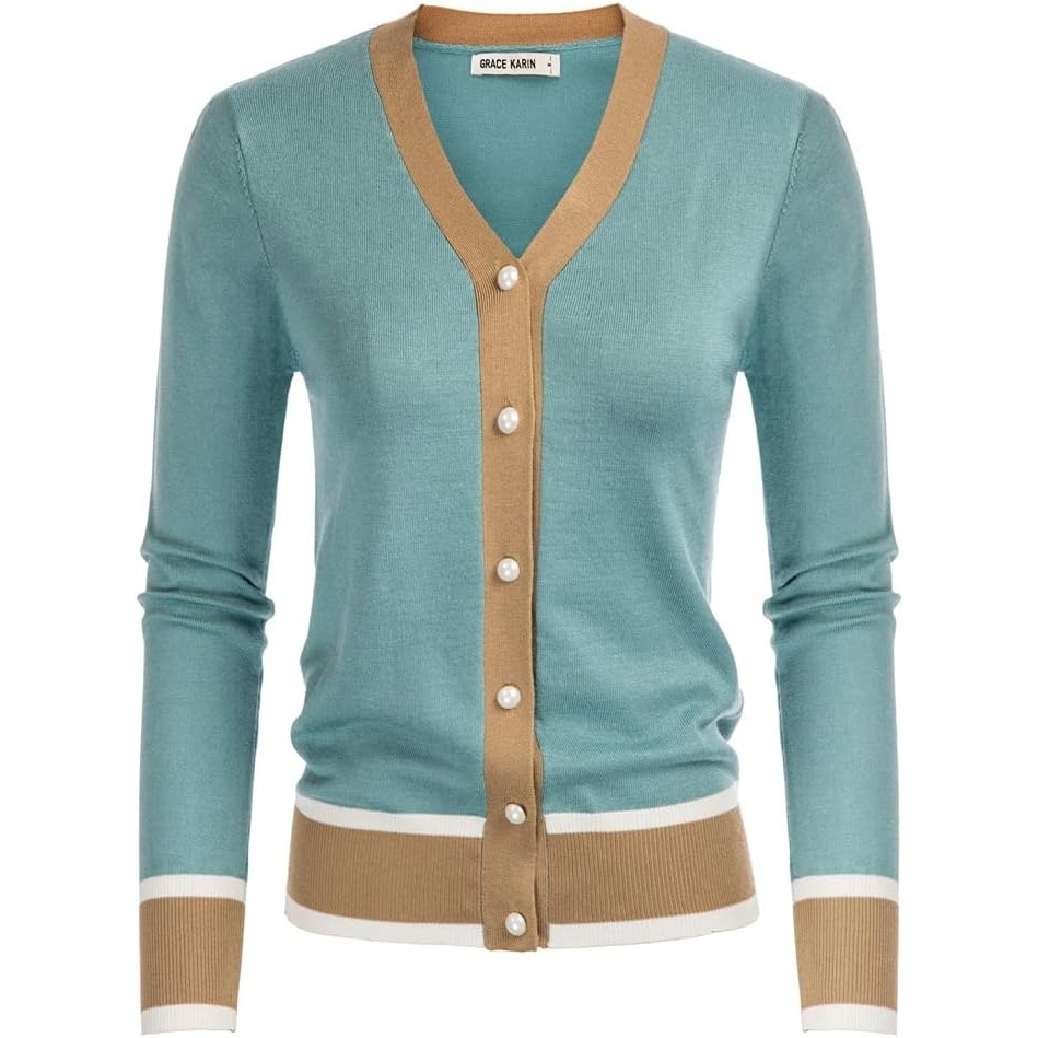image:imageGRACE KARIN Cardigan Sweaters for Women Fall Lightweight Cropped CardiganContrastblue
