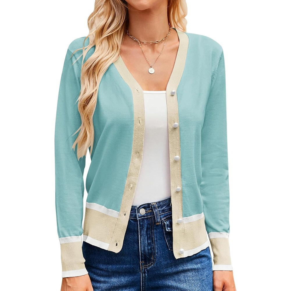 image:imageGRACE KARIN Cardigan Sweaters for Women Fall Lightweight Cropped CardiganLight Blue
