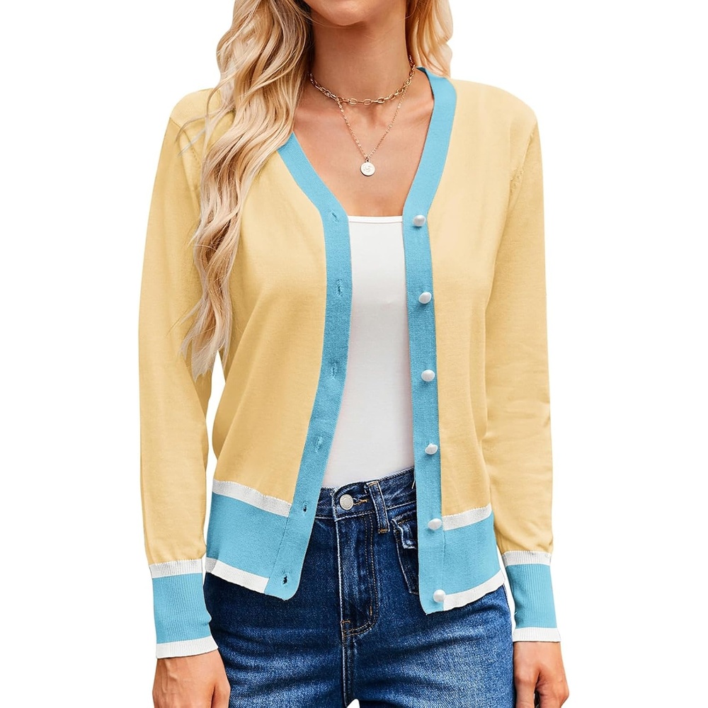 image:imageGRACE KARIN Cardigan Sweaters for Women Fall Lightweight Cropped CardiganLight Yellow