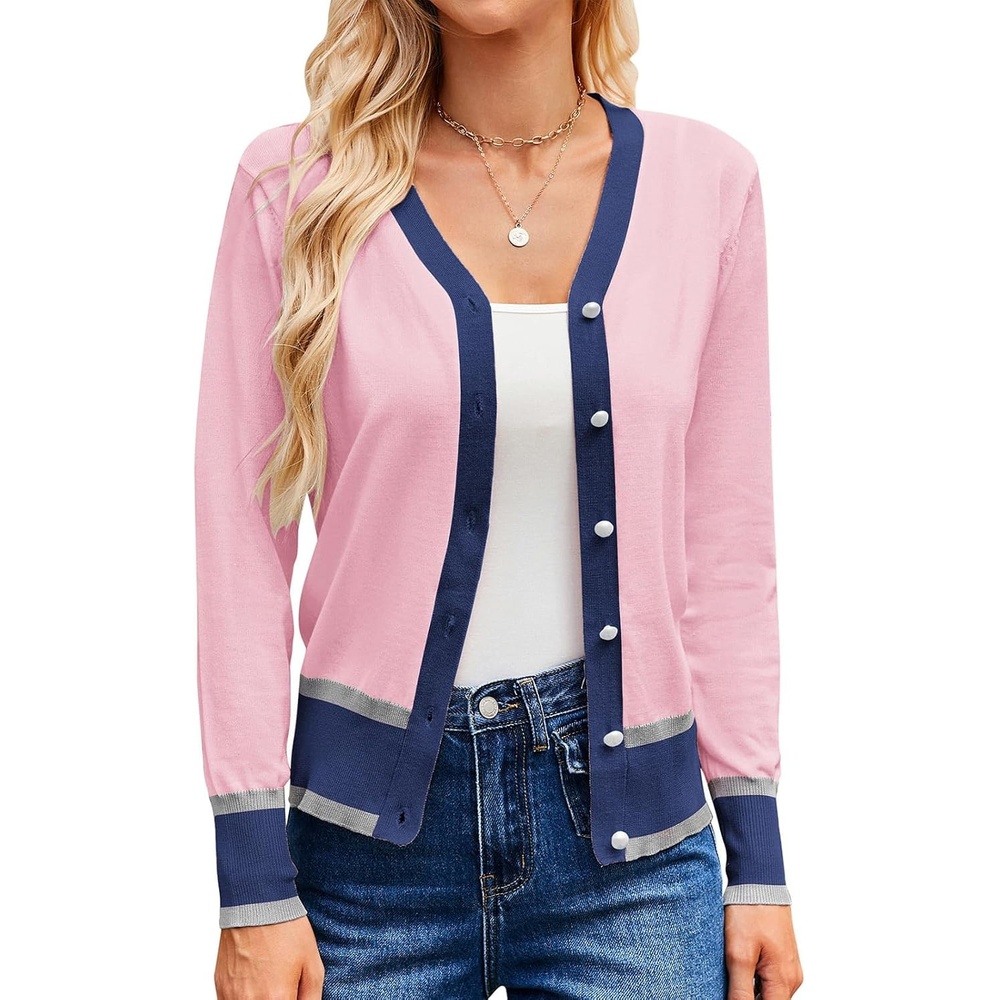image:imageGRACE KARIN Cardigan Sweaters for Women Fall Lightweight Cropped CardiganPink Navy