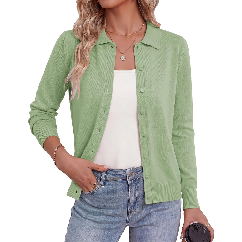 image:imageGRACE KARIN Cardigan Sweaters for Women Lightweight Long Sleeve CardigansClover Green