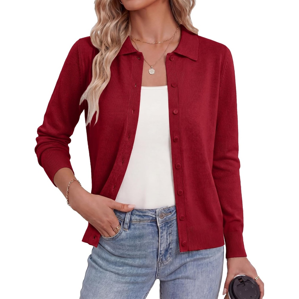 image:imageGRACE KARIN Cardigan Sweaters for Women Lightweight Long Sleeve CardigansRed