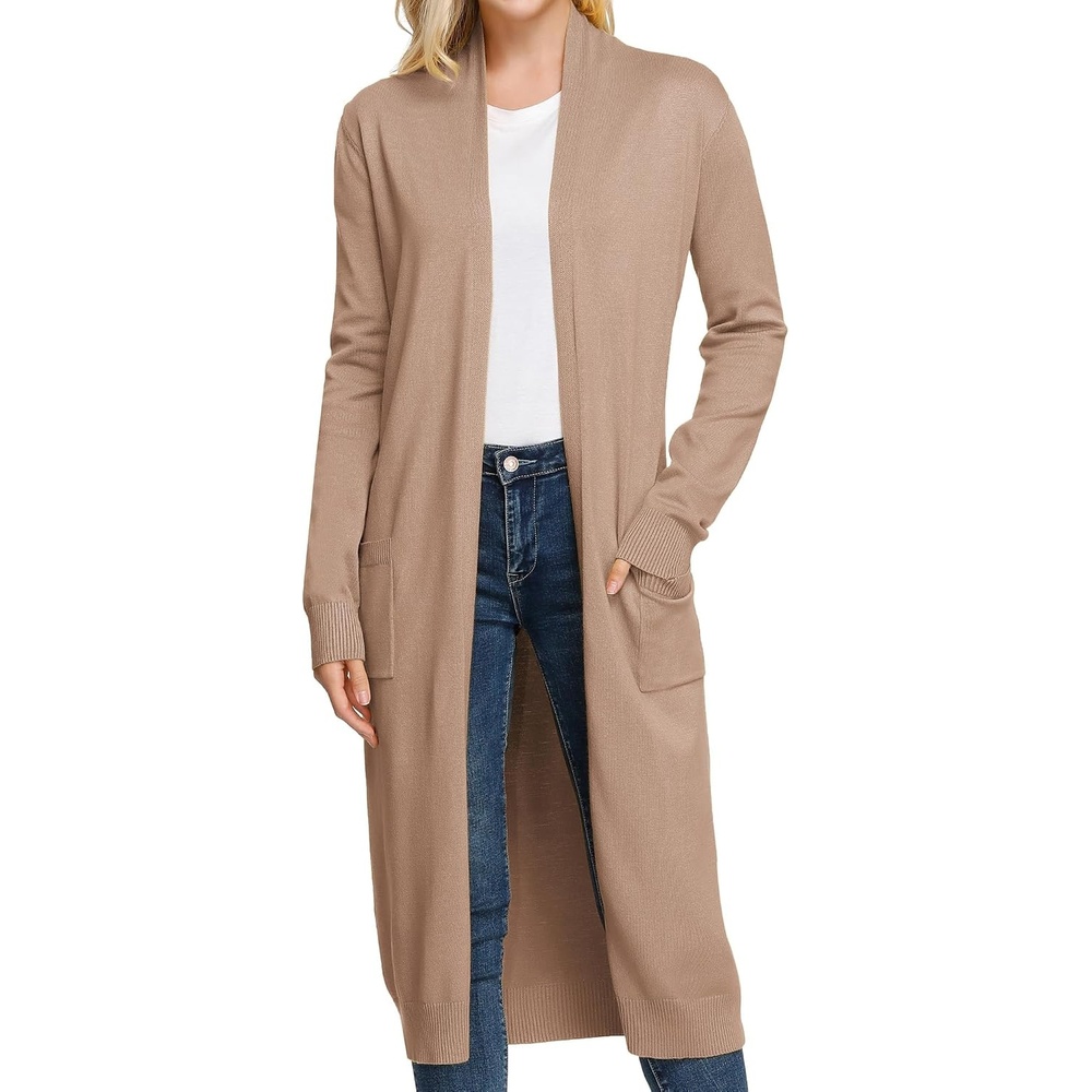 image:imageGRACE KARIN Essential Solid Open Front Maxi Long Knitted Cardigan Sweater for WomenDark Camel