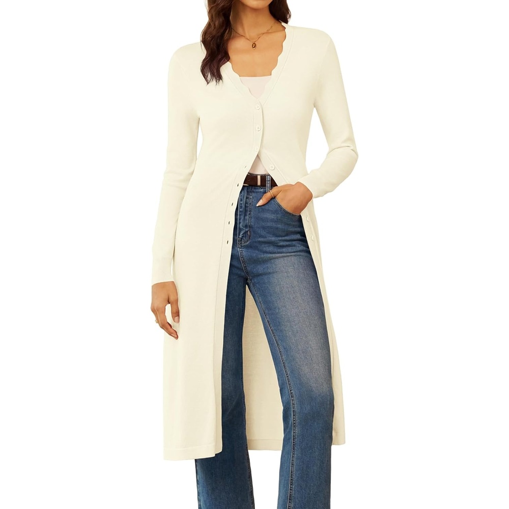 image:imageGRACE KARIN Long Cardigans for Women Scalloped Duster Fall Fashion OutfitsBeige