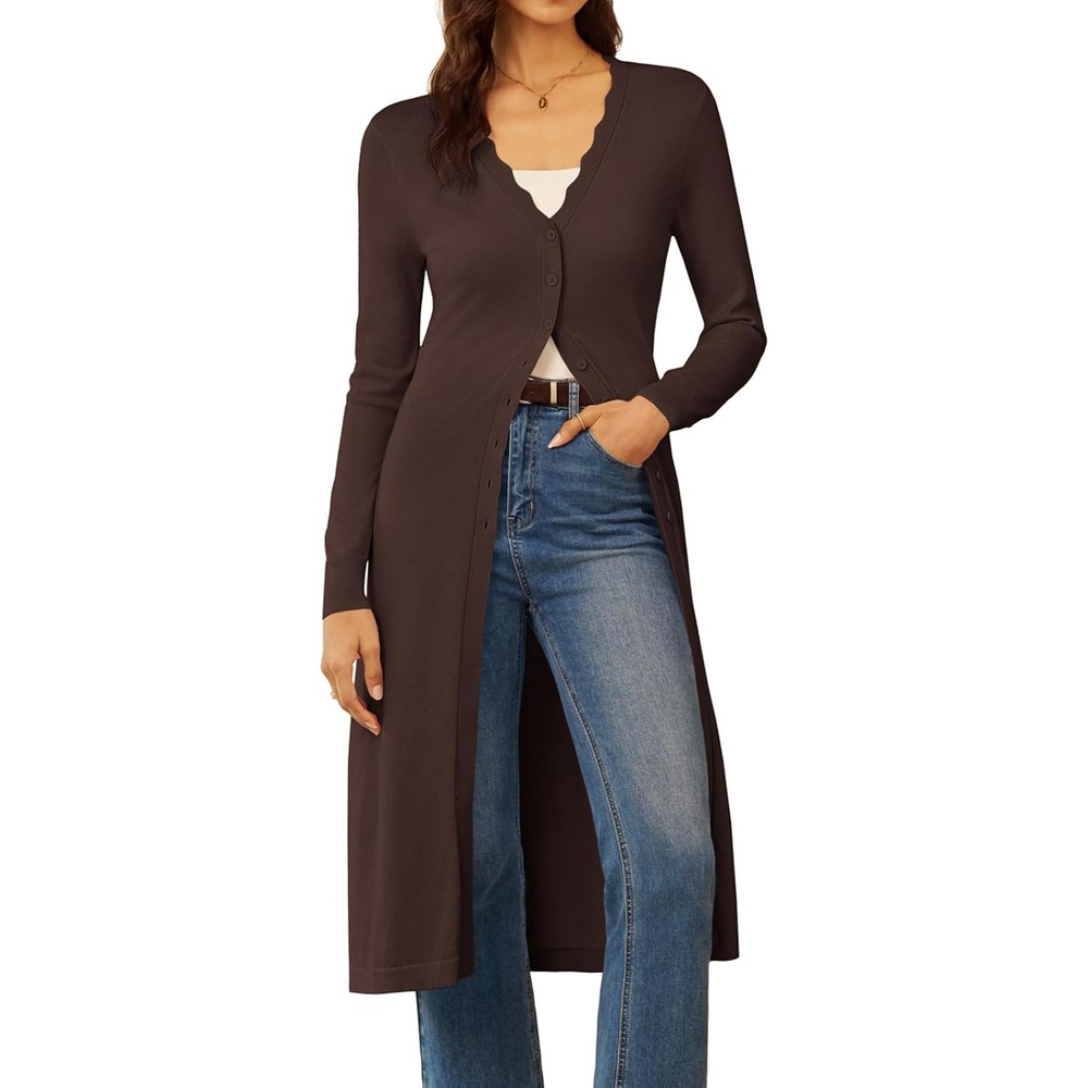 image:imageGRACE KARIN Long Cardigans for Women Scalloped Duster Fall Fashion OutfitsCoffee
