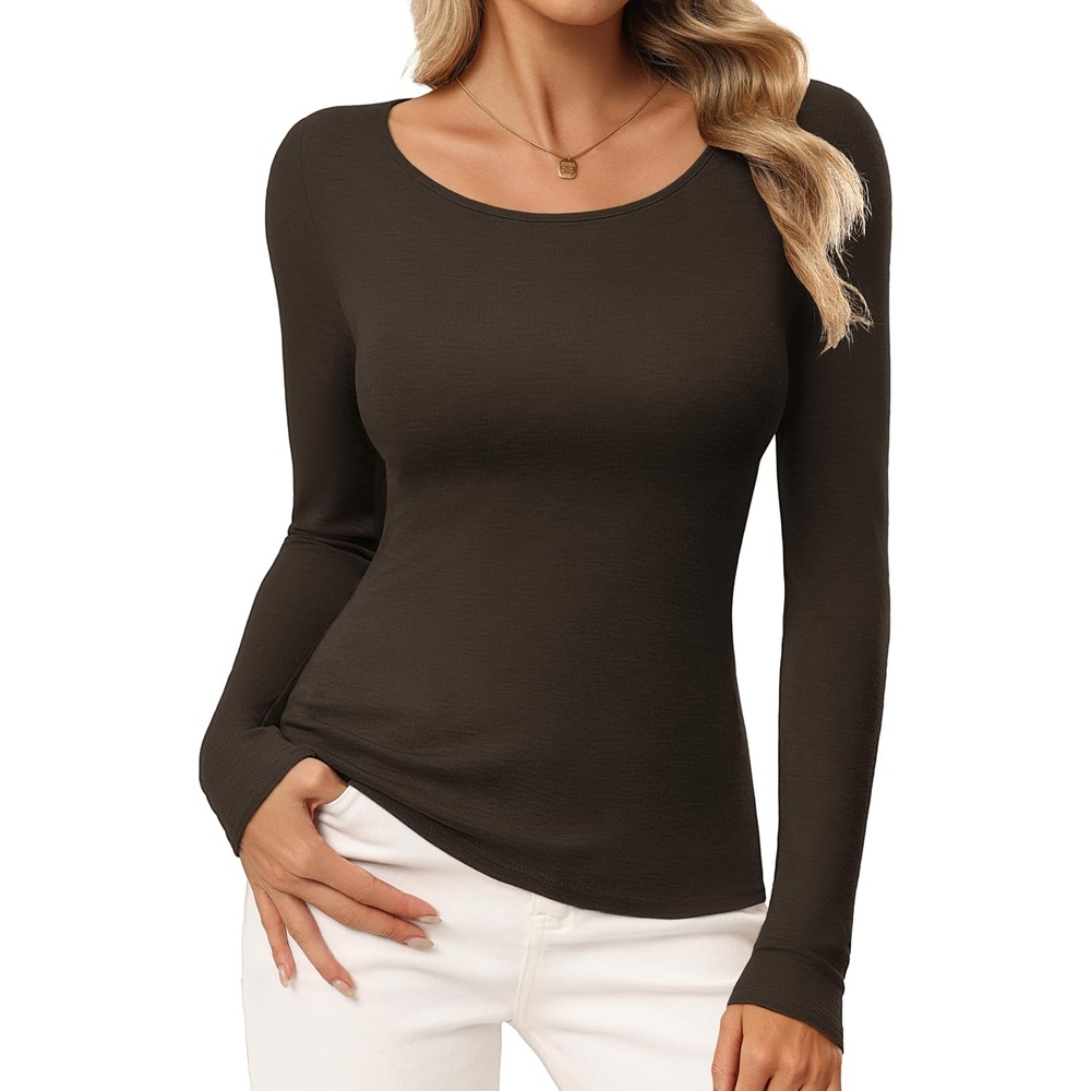 image:imageGRACE KARIN Merino Wool Long Sleeve Lightweight Shirt WomenCoffee