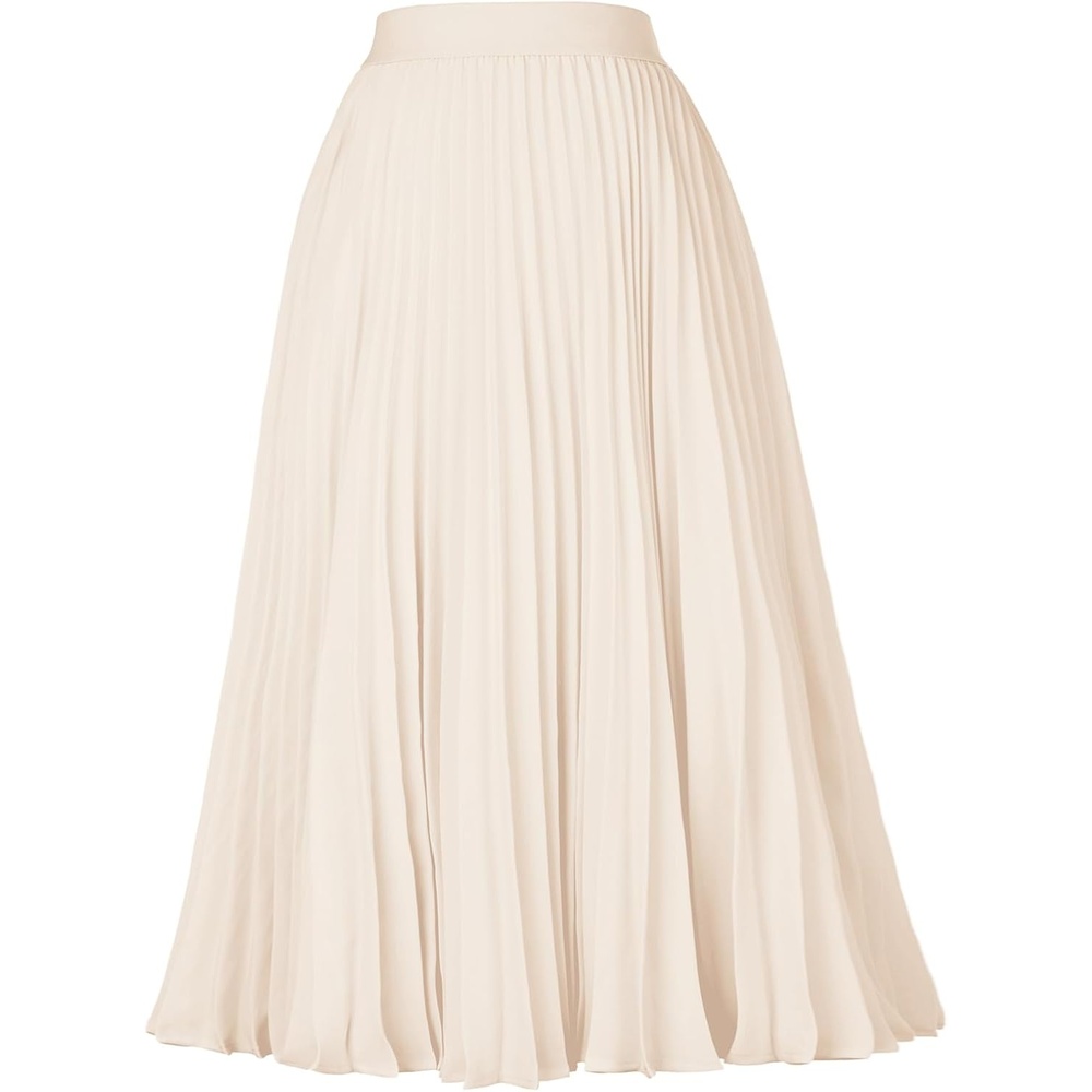 image:imageGRACE KARIN Pleated Midi Skirt for Women Chiffon ALine OutfitsBeige