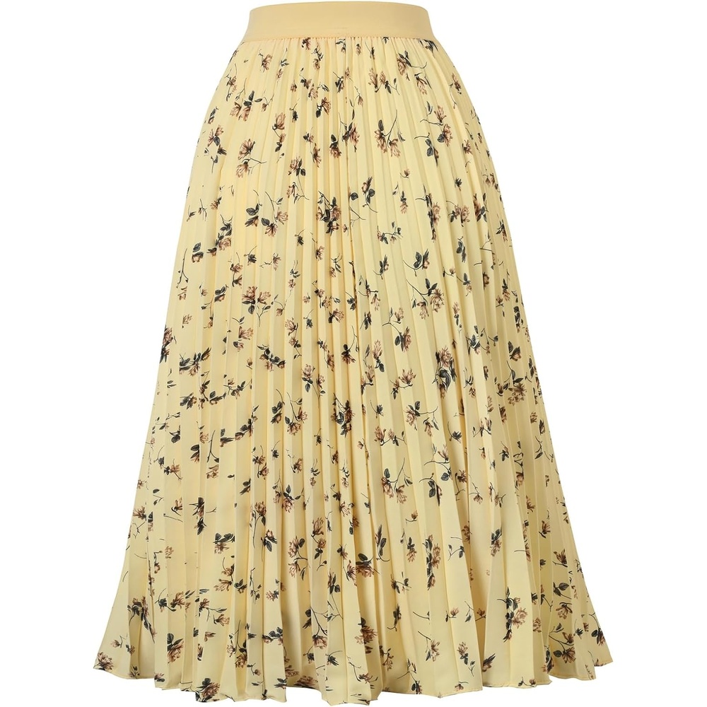 image:imageGRACE KARIN Pleated Midi Skirt for Women Chiffon ALine OutfitsBeige Floral