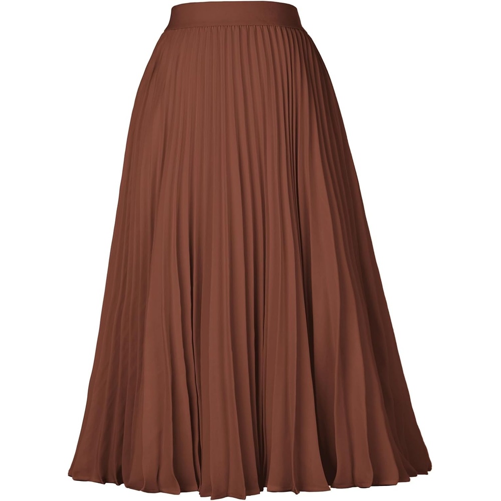 image:imageGRACE KARIN Pleated Midi Skirt for Women Chiffon ALine OutfitsCaramel