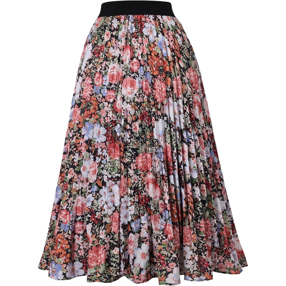 image:imageGRACE KARIN Pleated Midi Skirt for Women Chiffon ALine OutfitsCoffee Floral