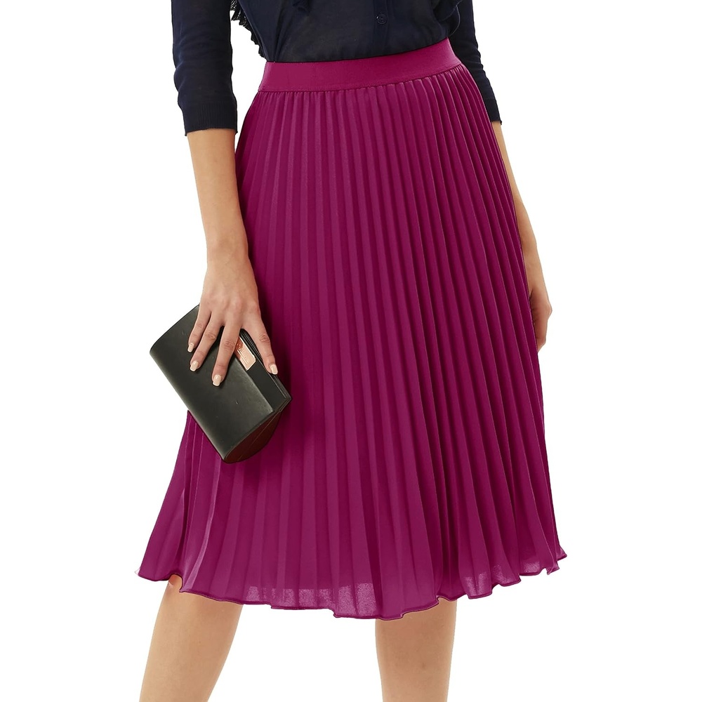 image:imageGRACE KARIN Pleated Midi Skirt for Women Chiffon ALine OutfitsDark Purple