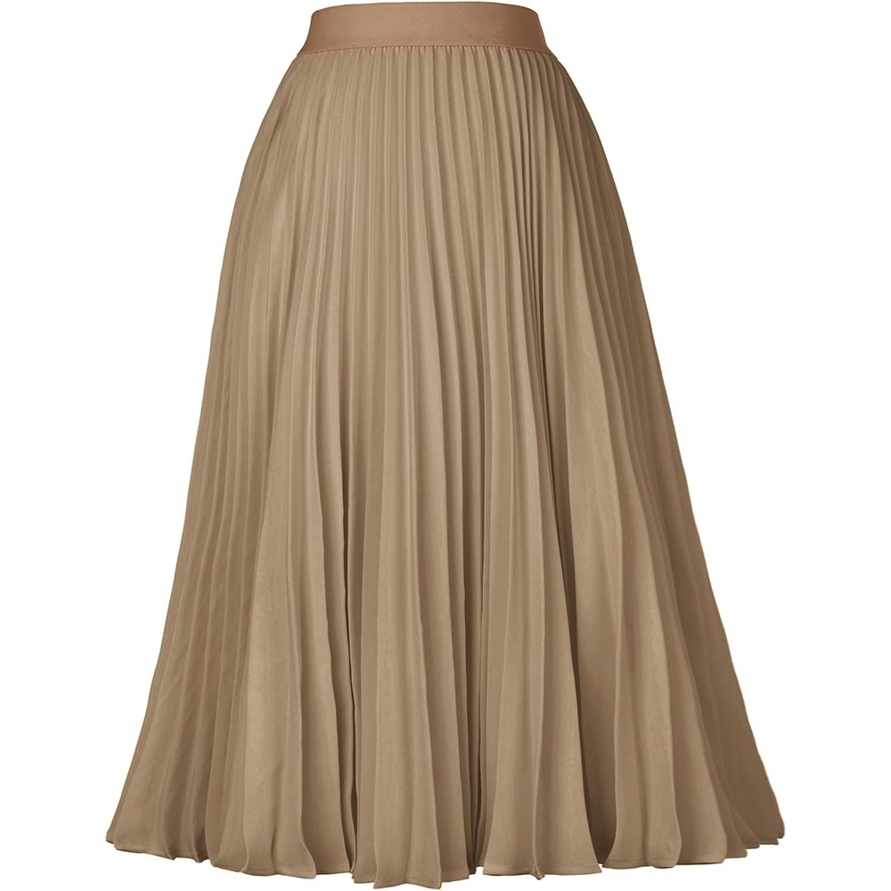 image:imageGRACE KARIN Pleated Midi Skirt for Women Chiffon ALine OutfitsKhaki