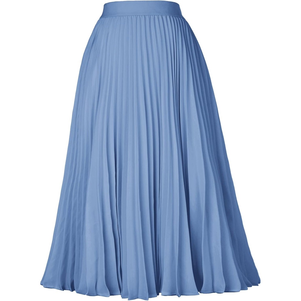image:imageGRACE KARIN Pleated Midi Skirt for Women Chiffon ALine OutfitsLake Blue