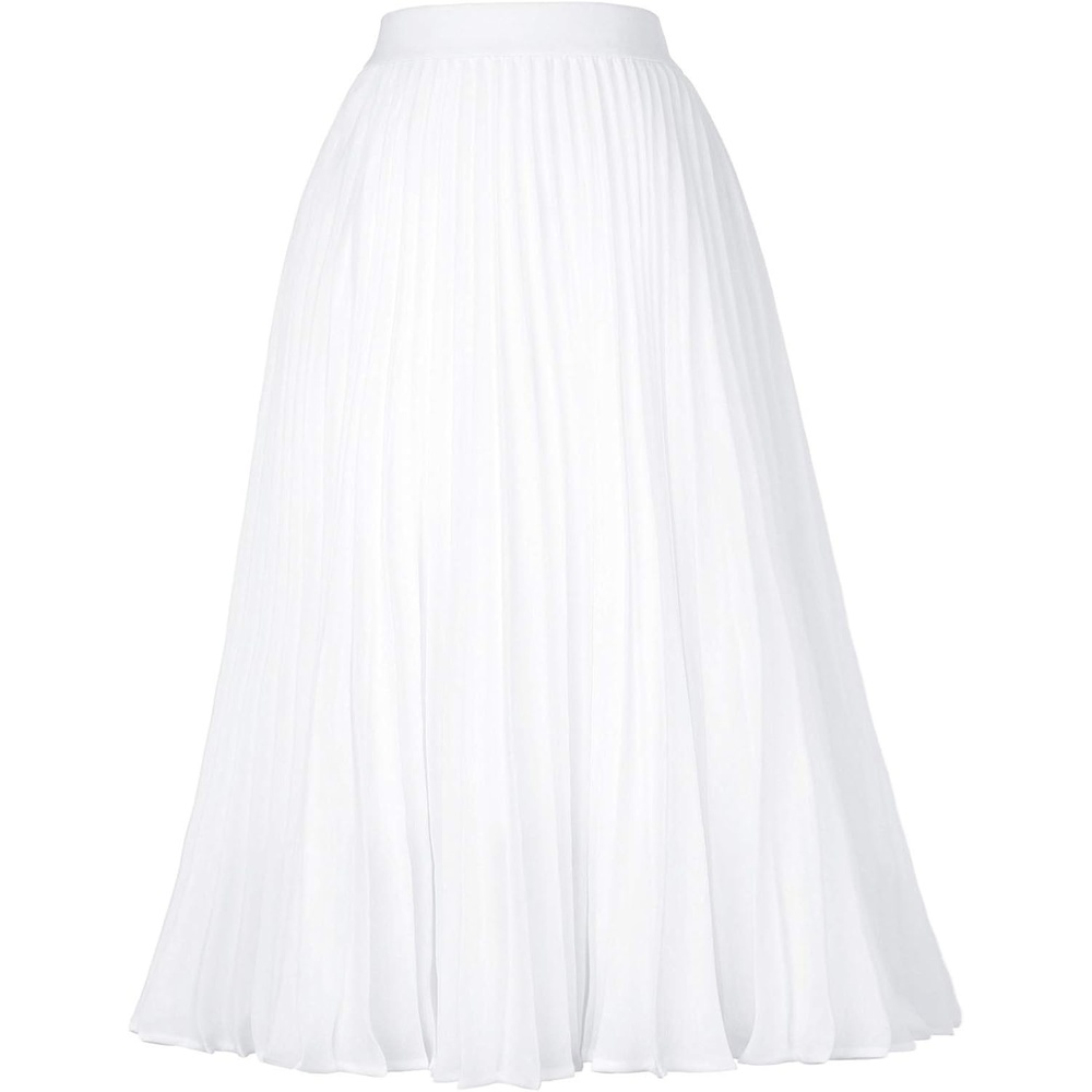 image:imageGRACE KARIN Pleated Midi Skirt for Women Chiffon ALine OutfitsWhite