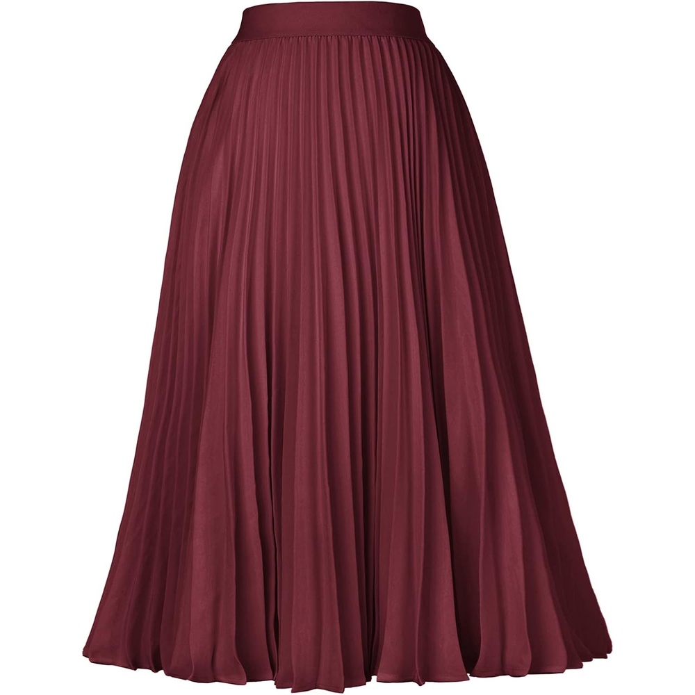image:imageGRACE KARIN Pleated Midi Skirt for Women Chiffon ALine OutfitsWine Red