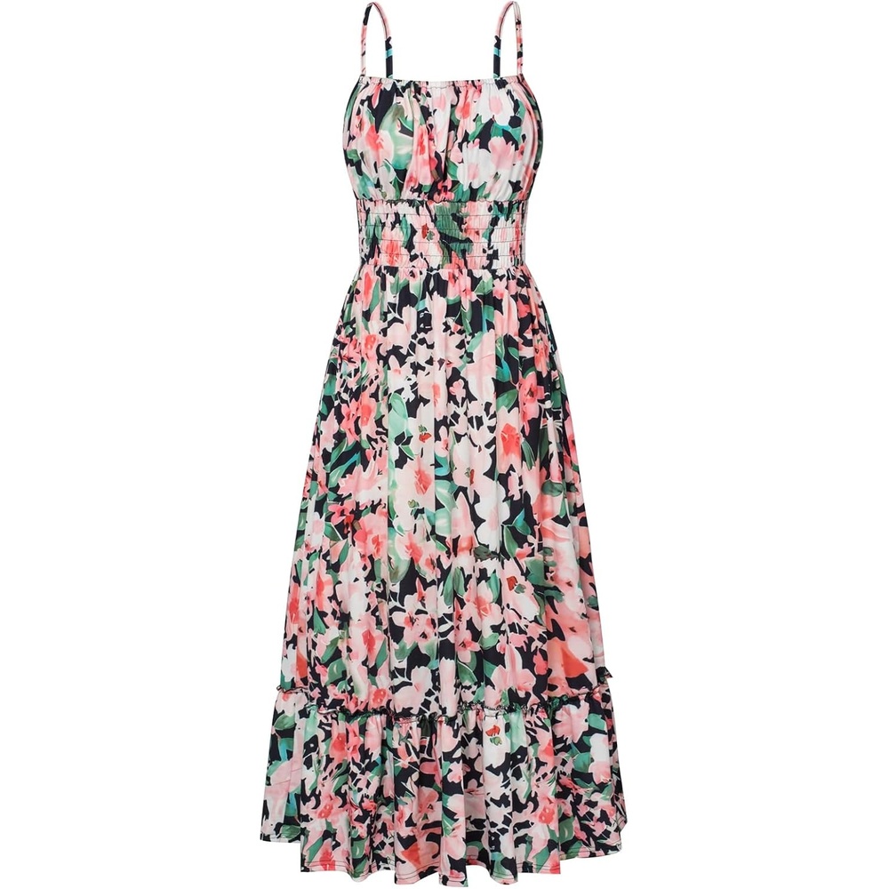 image:imageGRACE KARIN Summer Dresses for Women 2026 Vacation Boho Maxi SundressGreen Black Floral