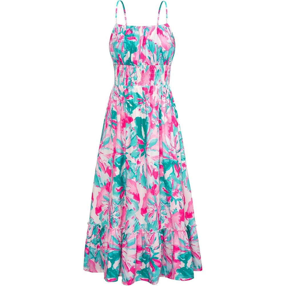 image:imageGRACE KARIN Summer Dresses for Women 2026 Vacation Boho Maxi SundressGreen Pink Floral