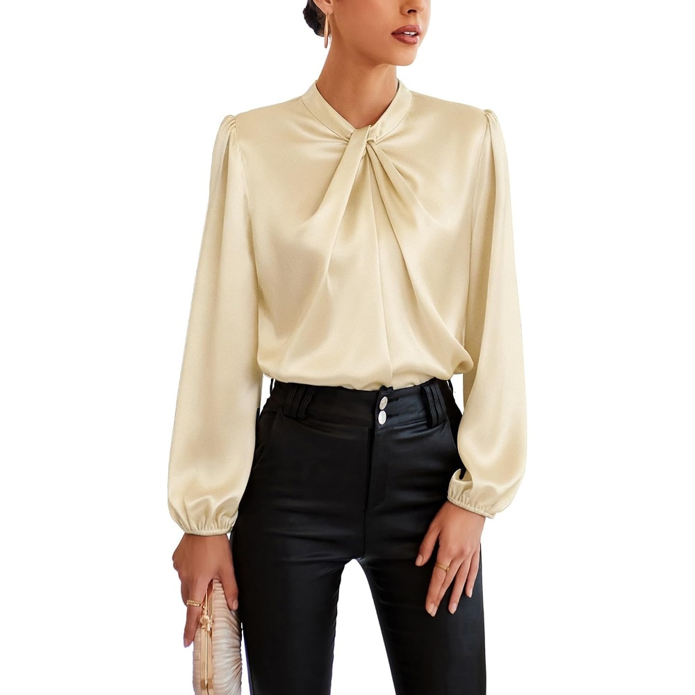 image:imageGRACE KARIN Women Business Casual Long Sleeve Satin BlouseApricot