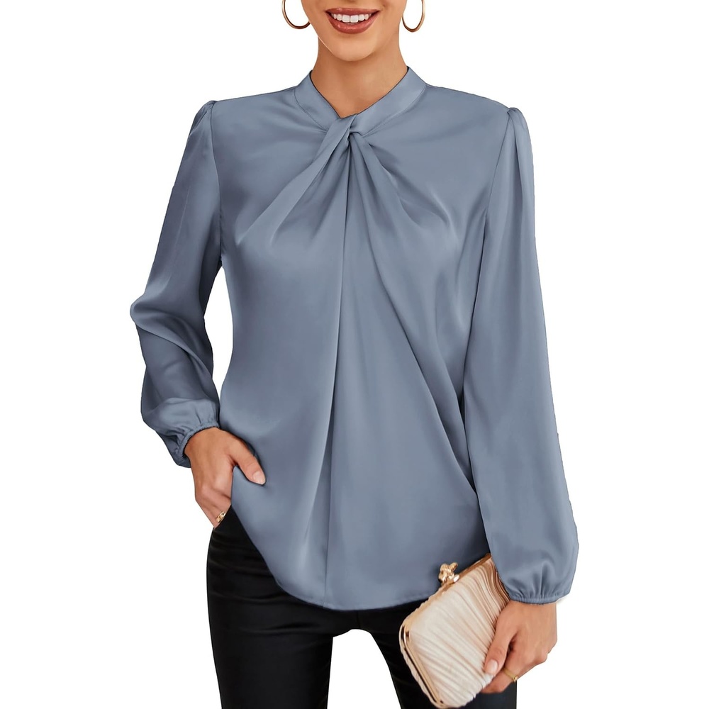 image:imageGRACE KARIN Women Business Casual Long Sleeve Satin BlouseGray