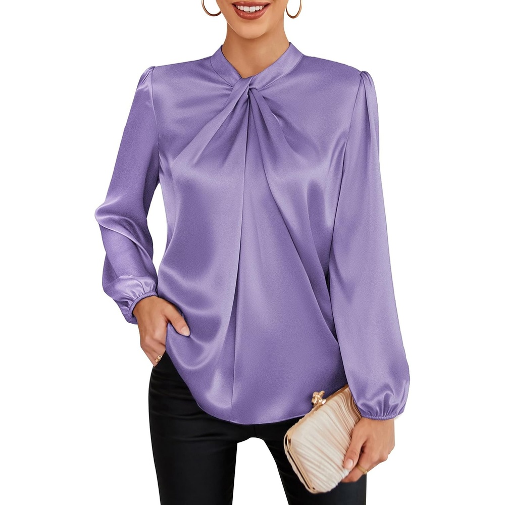 image:imageGRACE KARIN Women Business Casual Long Sleeve Satin BlouseLight Purple