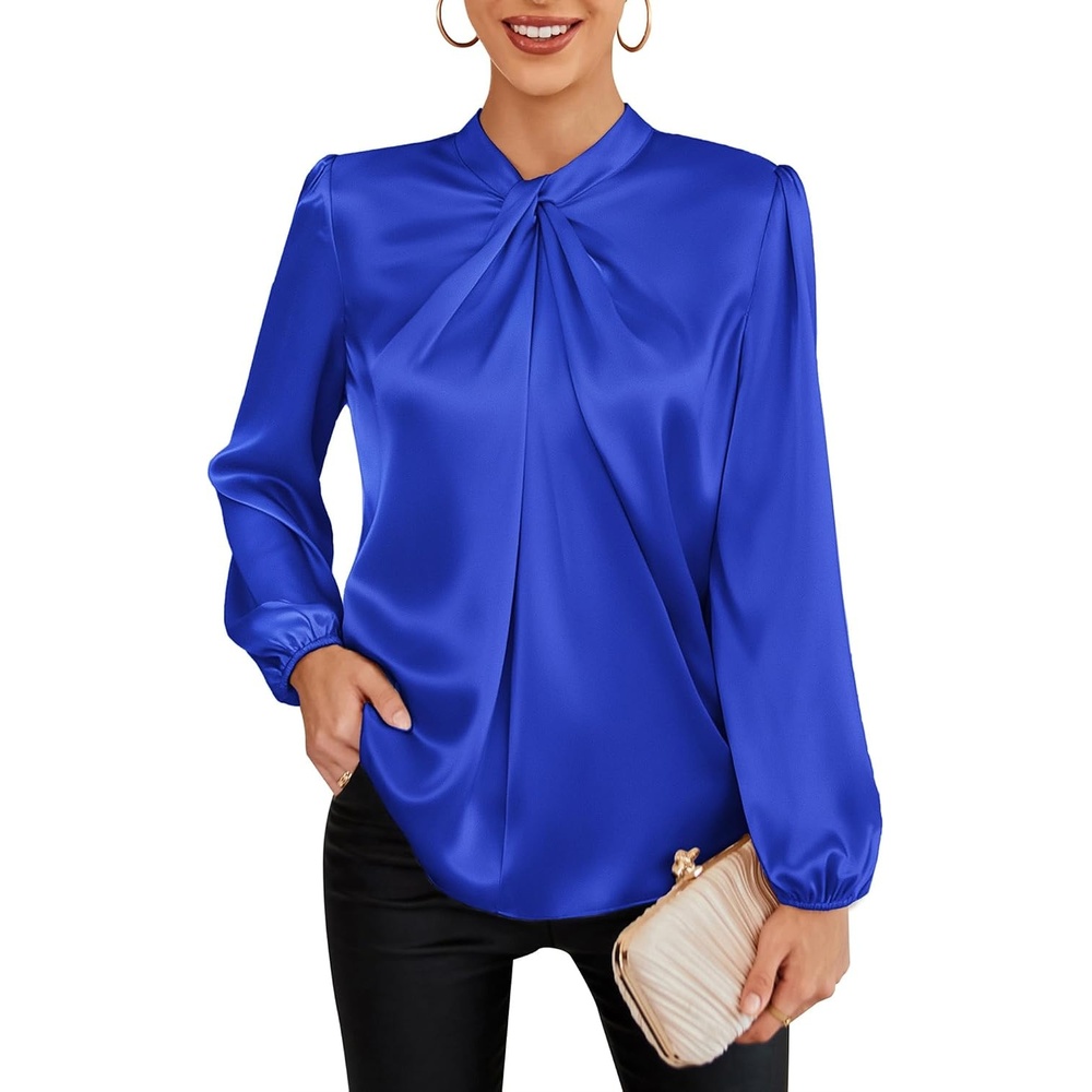 image:imageGRACE KARIN Women Business Casual Long Sleeve Satin BlouseRoyal Blue