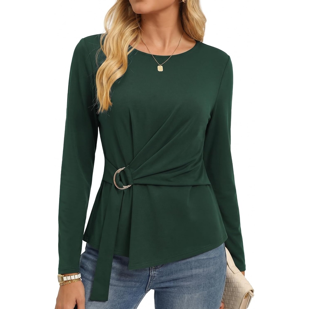 image:imageGRACE KARIN Women Long Sleeve Peplum Top Dressy Casual ShirtDark Green