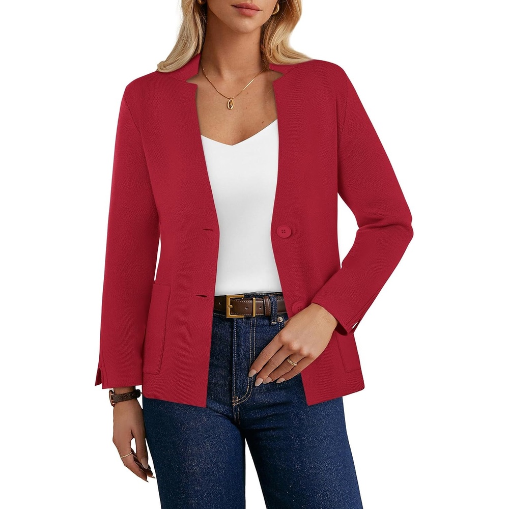 image:imageGRACE KARIN Women Sweater Blazer Business Casual Blazers Knit Fall CardiganRed