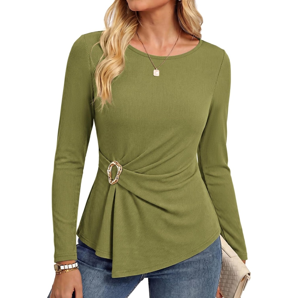 image:imageGRACE KARIN Womens 2026 Fall Peplum Top Dressy CasualLight Olive Green