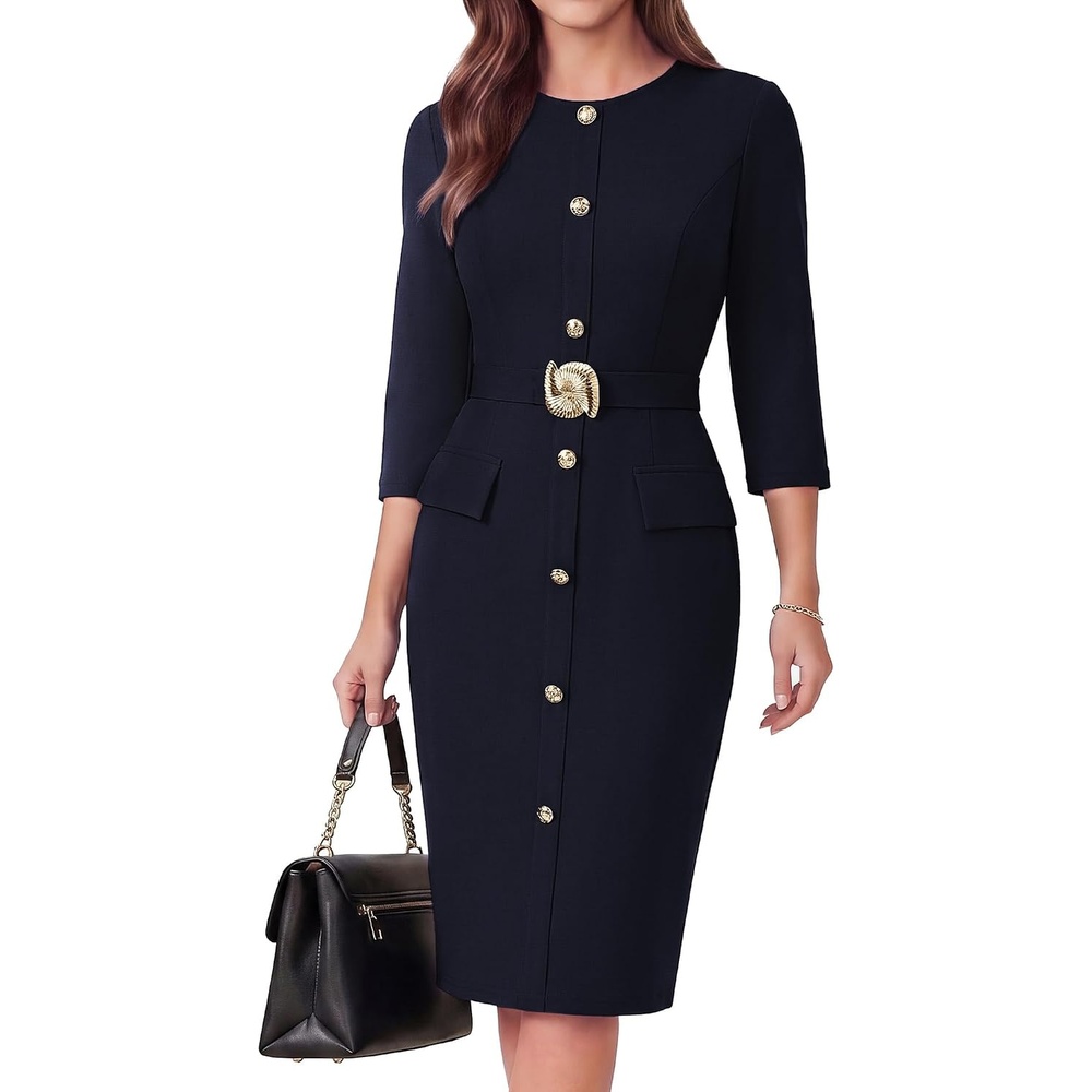 image:imageGRACE KARIN Womens 34 Sleeve Work Office Business Casual DressNavy Blue