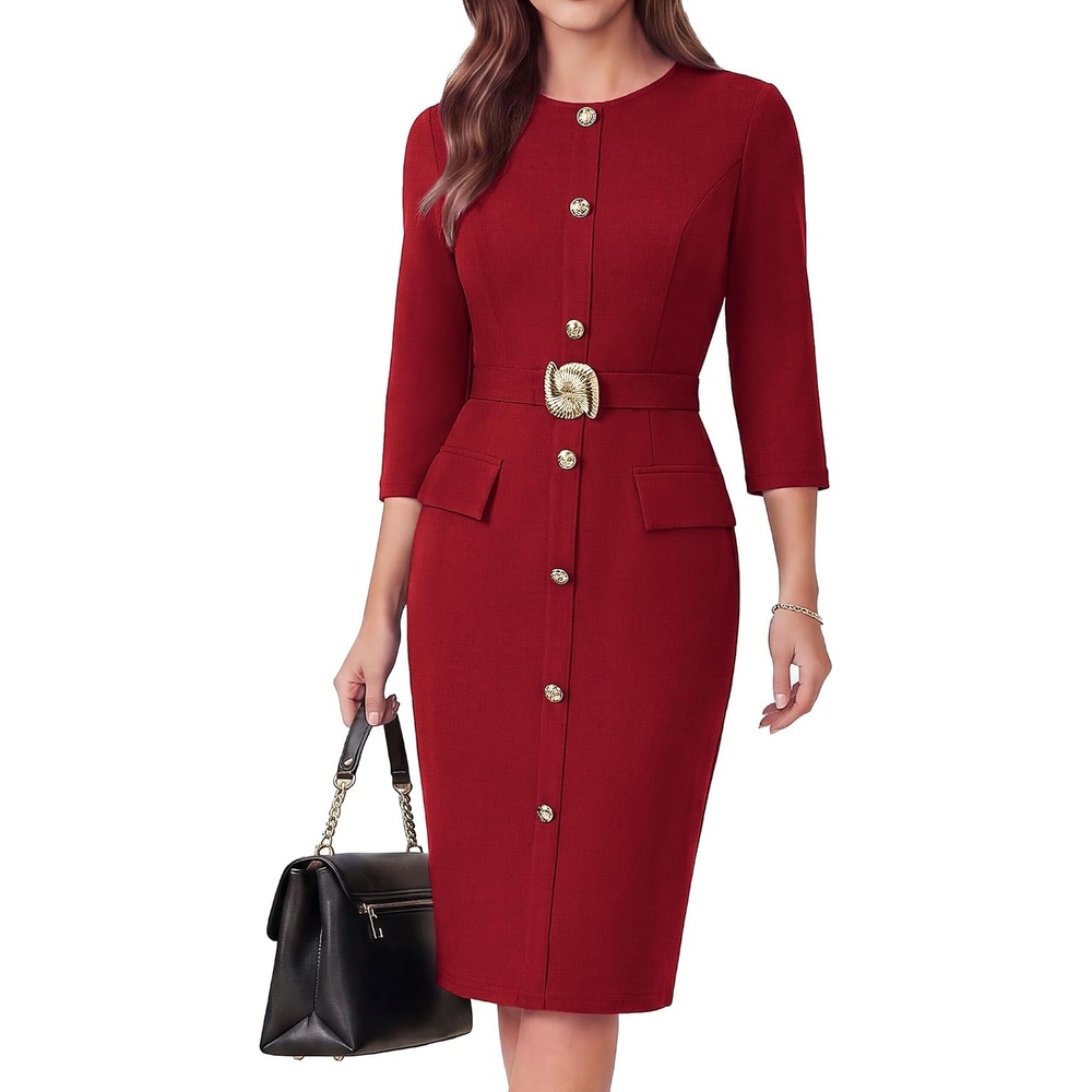 image:imageGRACE KARIN Womens 34 Sleeve Work Office Business Casual DressWine Red