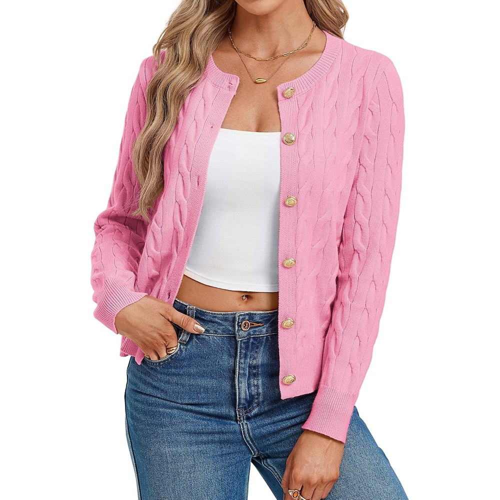 image:imageGRACE KARIN Womens Button Up Cable Knit Cardigan Sweaters Fall Outfits 2026Pink