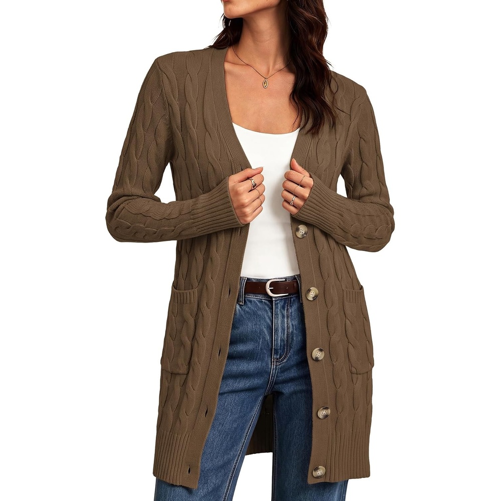 image:imageGRACE KARIN Womens Cable Knit Sweater Button Long Chunky CardiganCoffee