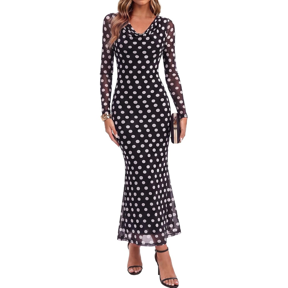 image:imageGRACE KARIN Womens Long Sleeve Floral Wedding Guest Maxi DressPolka Dot