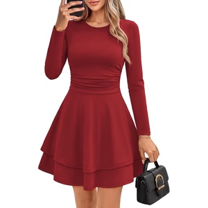 GRACE KARIN 2026 Womens Fall Long Sleeve Party Mini Dresses with Pockets(Wine)