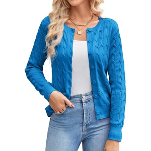 GRACE KARIN Cable Knit Cardigan Sweaters for Women Lightweight Fall Outfits(Bright Blue)