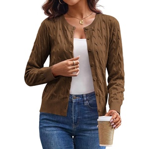 GRACE KARIN Cable Knit Cardigan Sweaters for Women Lightweight Fall Outfits(Brown)