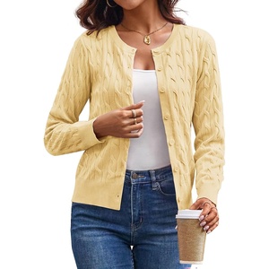 GRACE KARIN Cable Knit Cardigan Sweaters for Women Lightweight Fall Outfits(Butter Yellow)