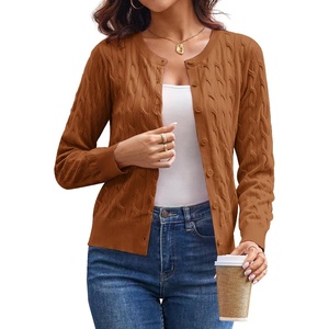 GRACE KARIN Cable Knit Cardigan Sweaters for Women Lightweight Fall Outfits(Caramel)
