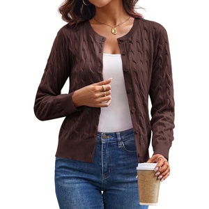GRACE KARIN Cable Knit Cardigan Sweaters for Women Lightweight Fall Outfits(Dark Brown)