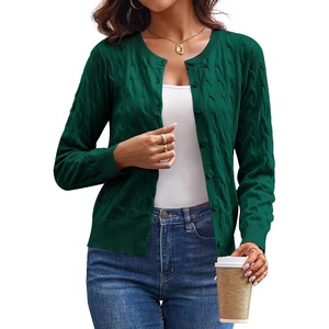 GRACE KARIN Cable Knit Cardigan Sweaters for Women Lightweight Fall Outfits(Dark Green)