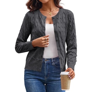 GRACE KARIN Cable Knit Cardigan Sweaters for Women Lightweight Fall Outfits(Dark Heather Grey)